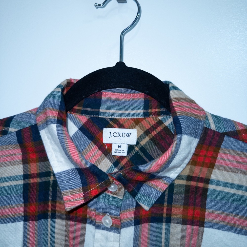 J. Crew Ivory Red Plaid Button Down Shirt Medium - Picture 3 of 9